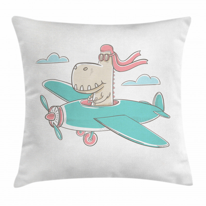 Dinosaur in Plane Pillow Cover