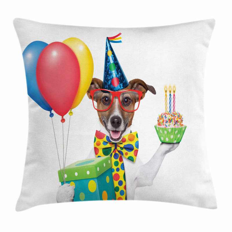 Party Dog and Balloons Pillow Cover