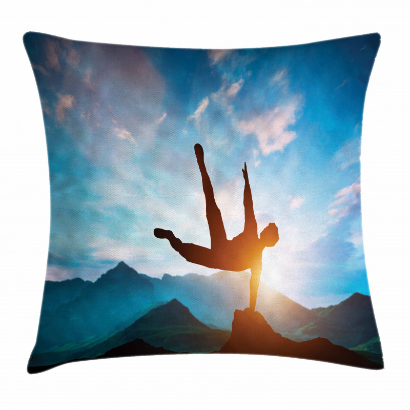 Man Jumping over Rocks Pillow Cover