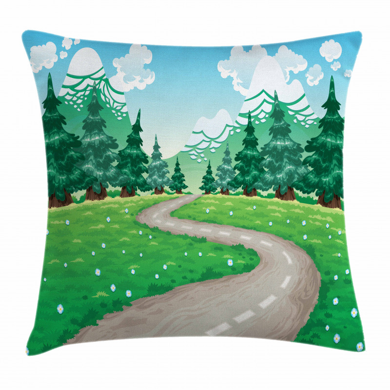 Pathway Among Pine Trees Pillow Cover