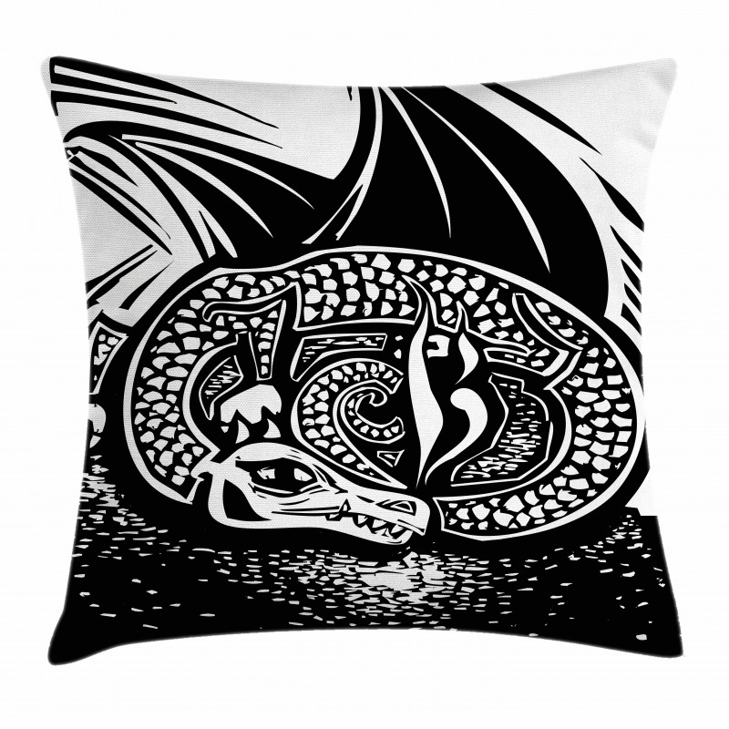 Curled up Dragon Sketch Pillow Cover