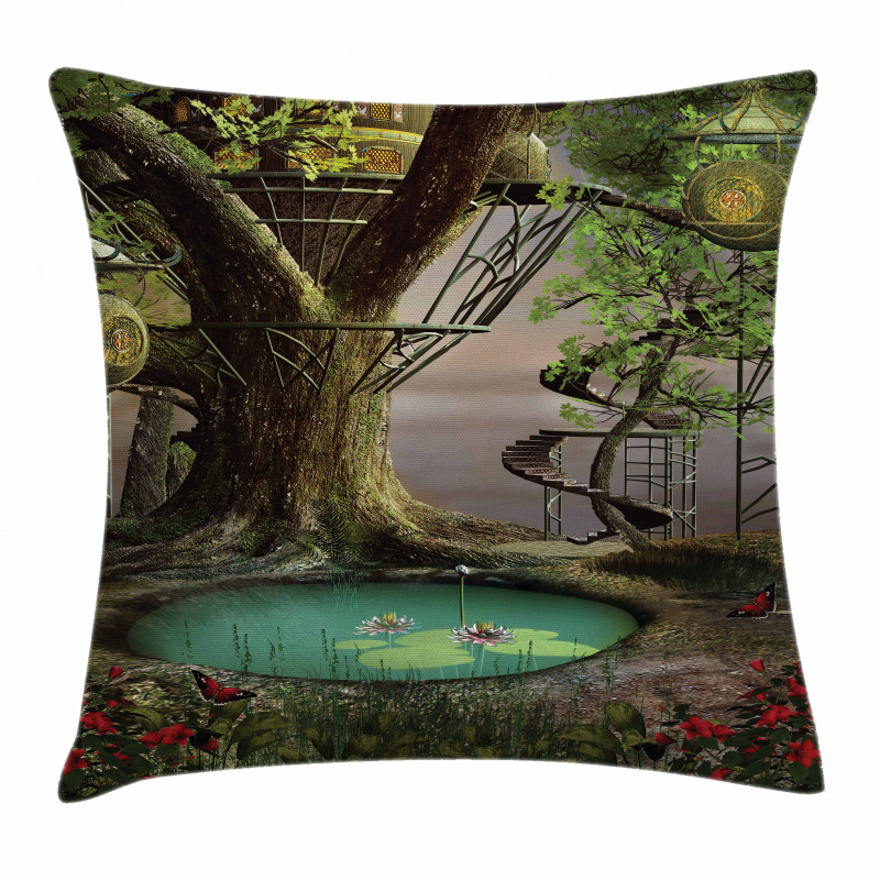 Enchanted Tree Fort Pond Pillow Cover