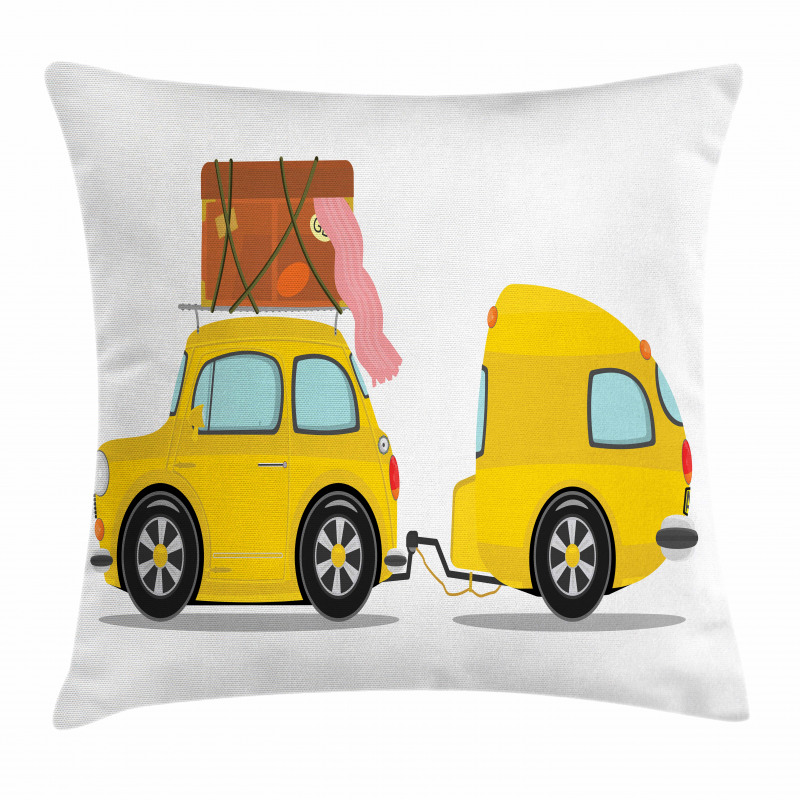 Retro Car with Trailer Pillow Cover