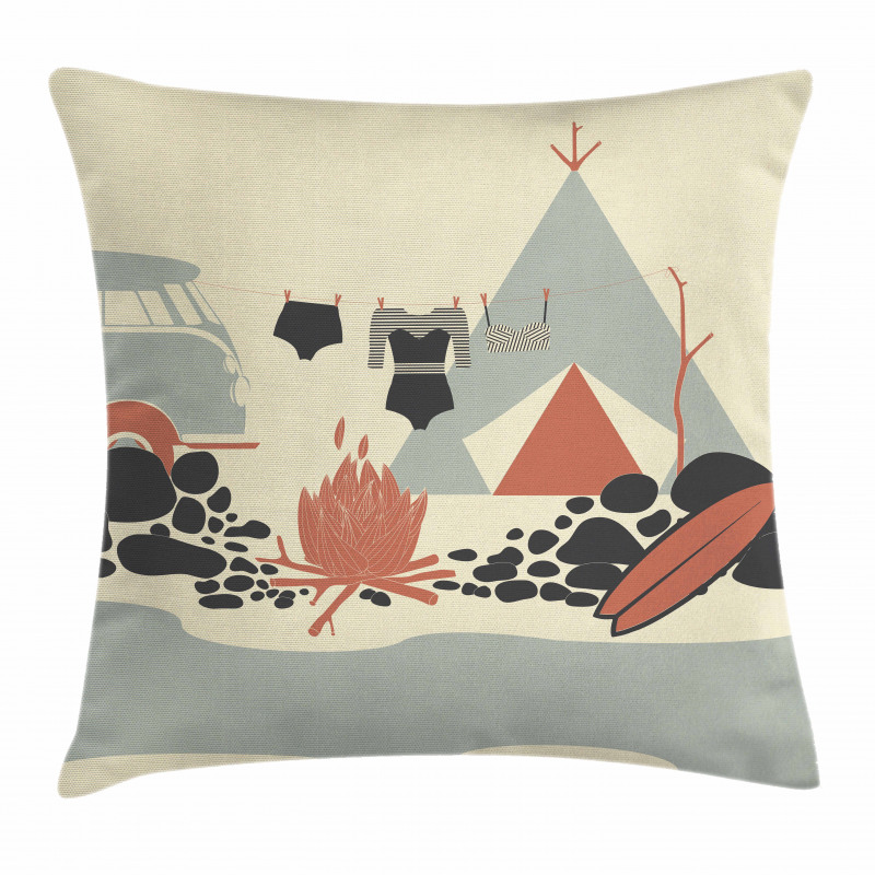 Tent Van and Fire Beach Pillow Cover