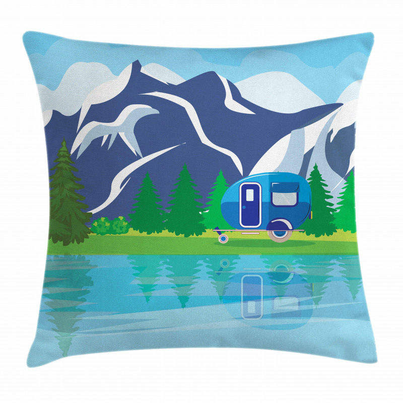 Cartoon Lake Landscape Pillow Cover