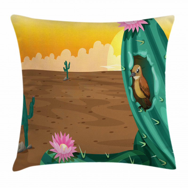 Desert Cactus and Bird Pillow Cover