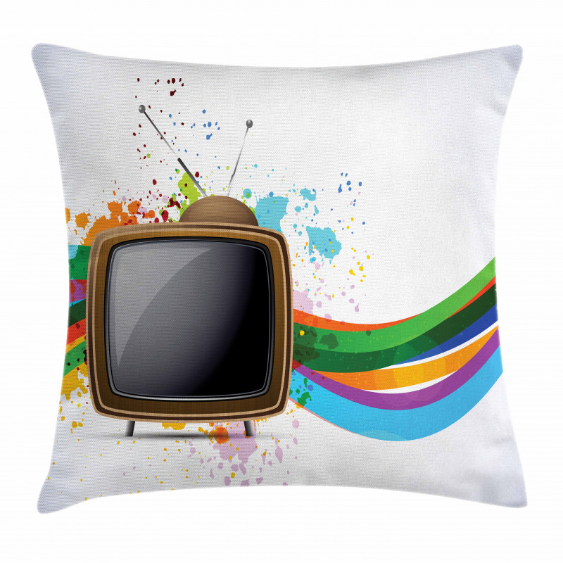 Old TV Color Splash Pillow Cover