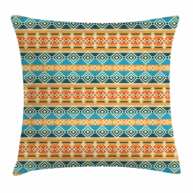 Folk Motifs Strips Pillow Cover