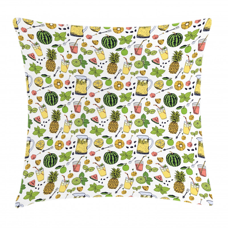 Summer Drinks Fruits Pillow Cover