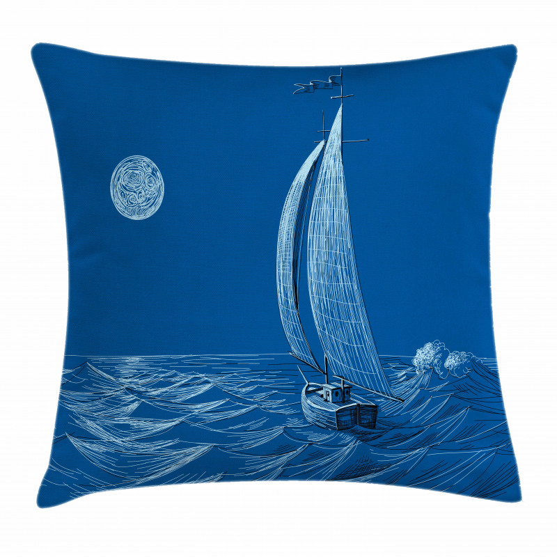 Ship on Ocean Moon Pillow Cover