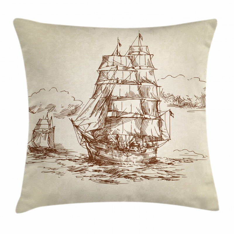 Old Ship Sketch Pillow Cover