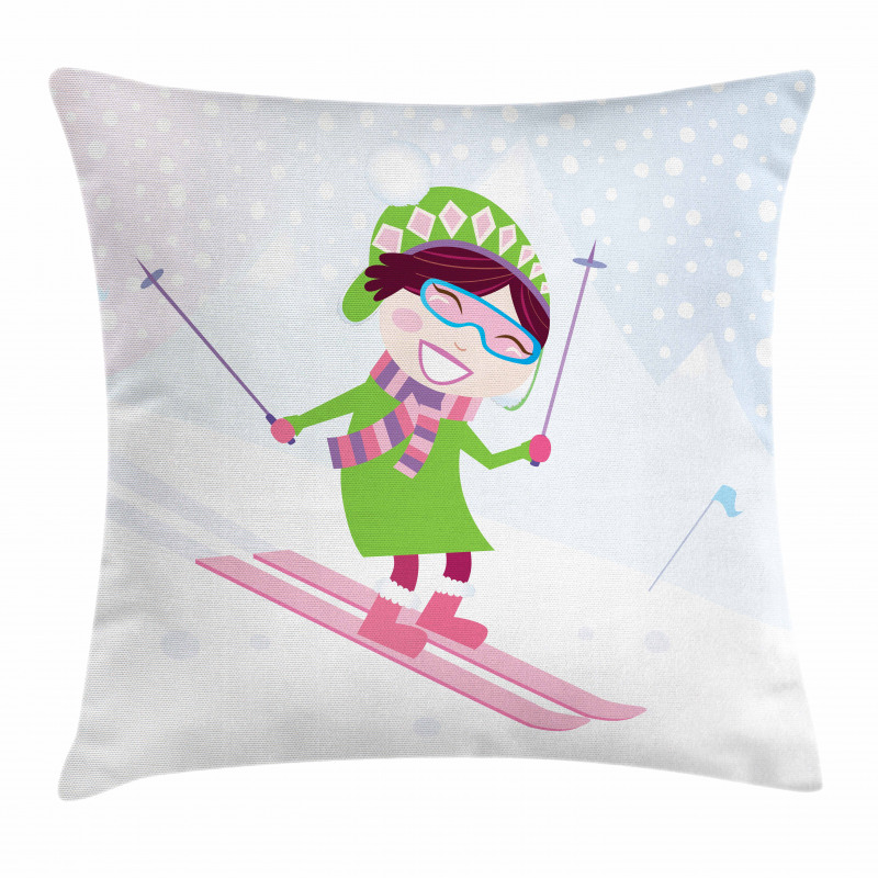 Skiing Girl Snow Pillow Cover