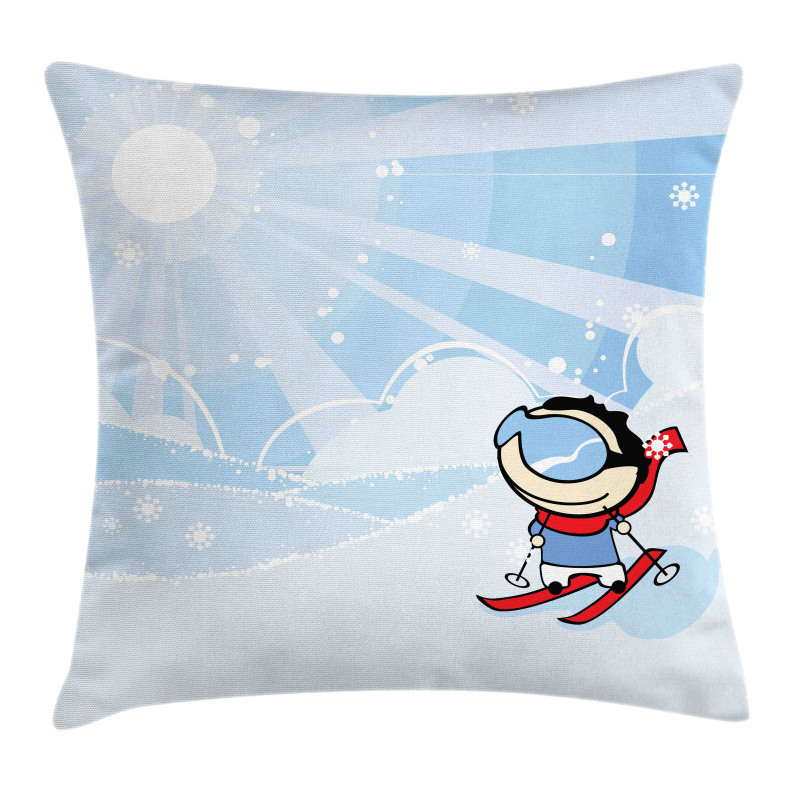 Skiing Boy Sunshine Pillow Cover