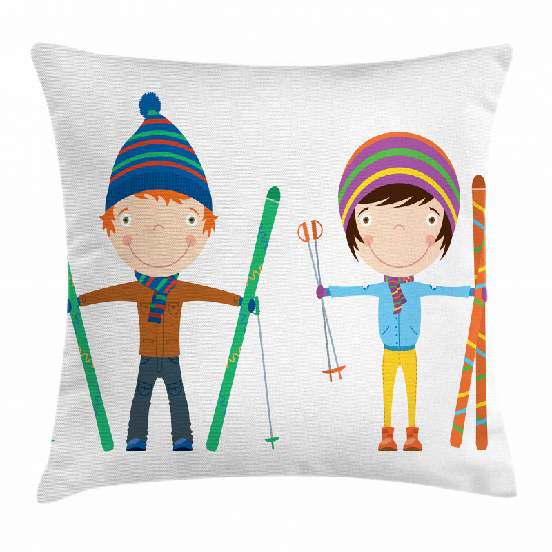 Boy and Girl Skis Pillow Cover