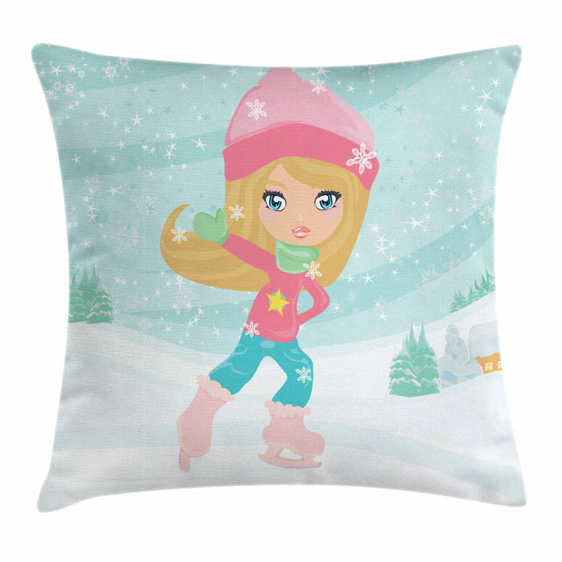 Little Girl Skating Pillow Cover