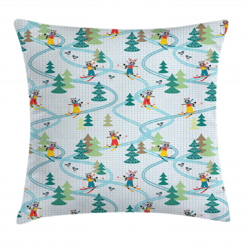 Skiing Raccoon Pillow Cover