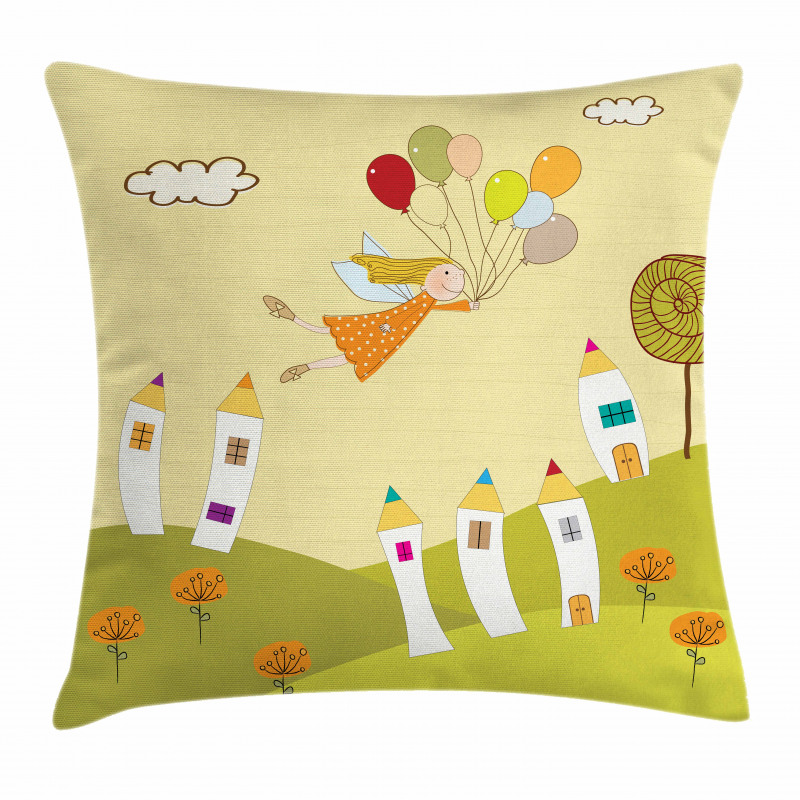 Fairy Flying over City Pillow Cover