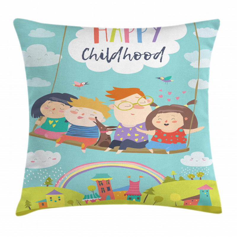 Happy Kids on a Swing Pillow Cover