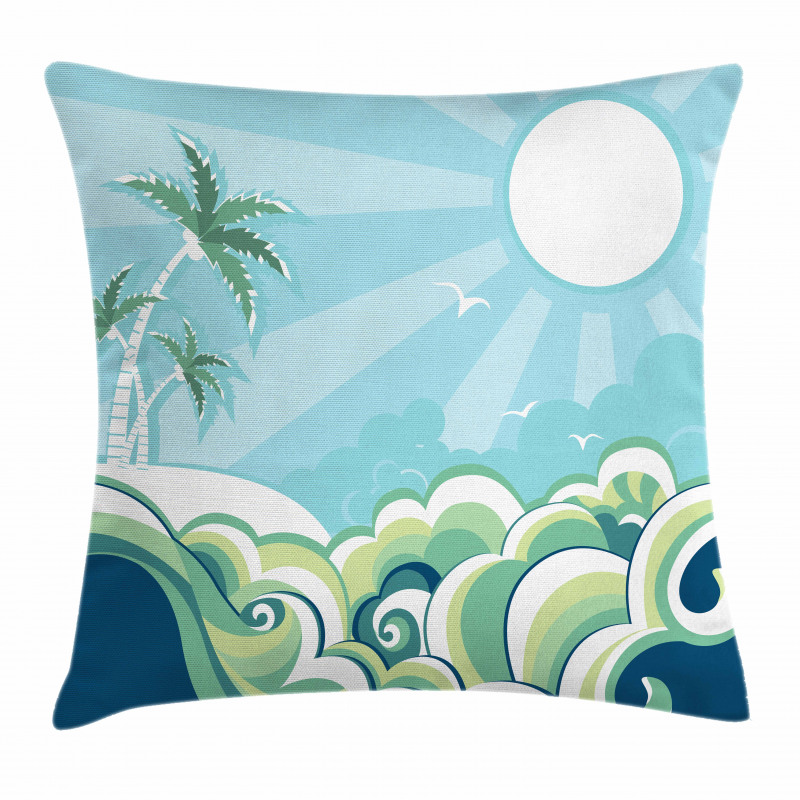 Wavy Sea Palm Trees Pillow Cover