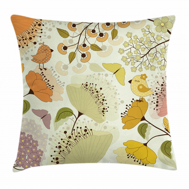 Flowers Birds Butterfly Pillow Cover