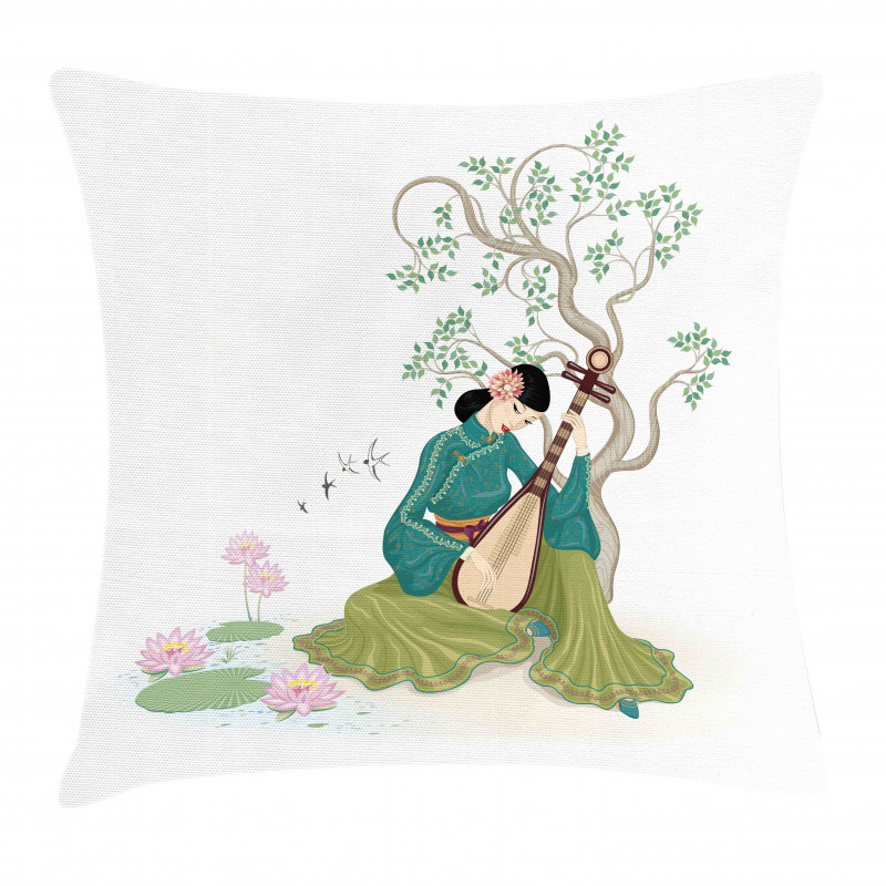 Woman Music Instrument Pillow Cover