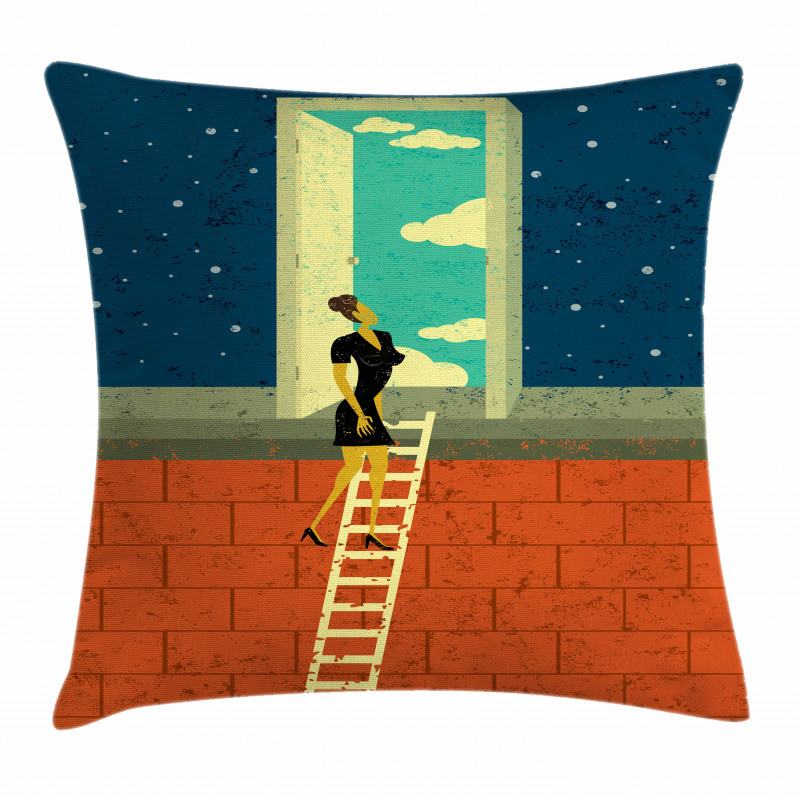 Woman on Ladder Pillow Cover