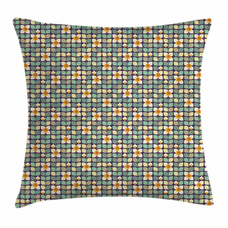 Grid Petals Leaves Stems Pillow Cover