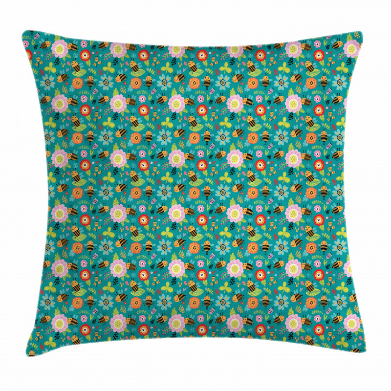 Smiling Funny Bees Doodle Pillow Cover