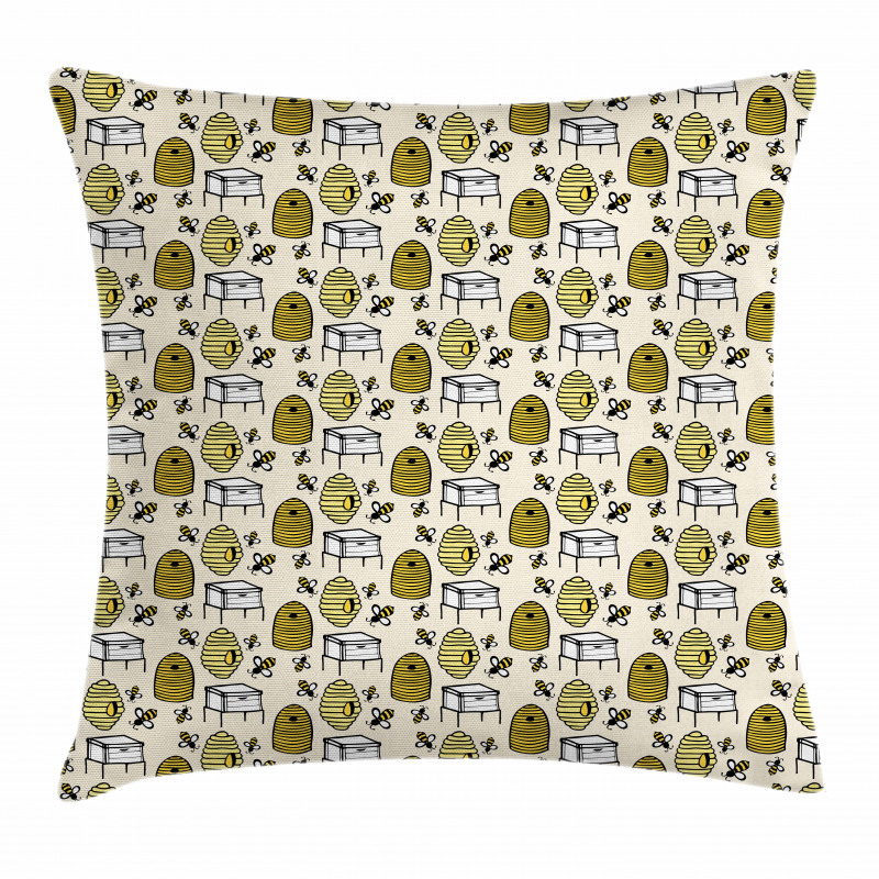 Caricature Bee Hives Rural Pillow Cover