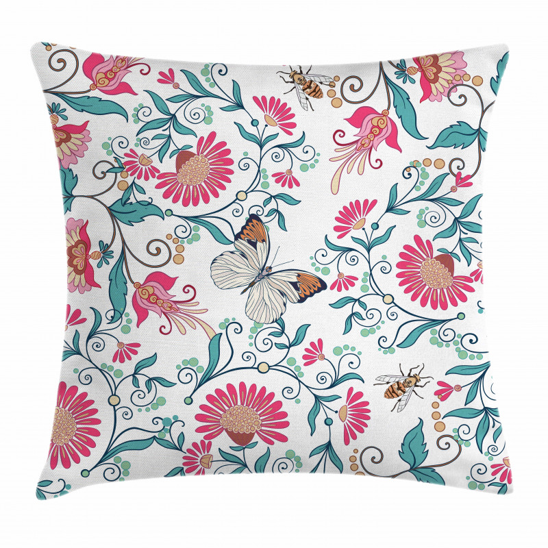 Vintage Floral Art Insects Pillow Cover