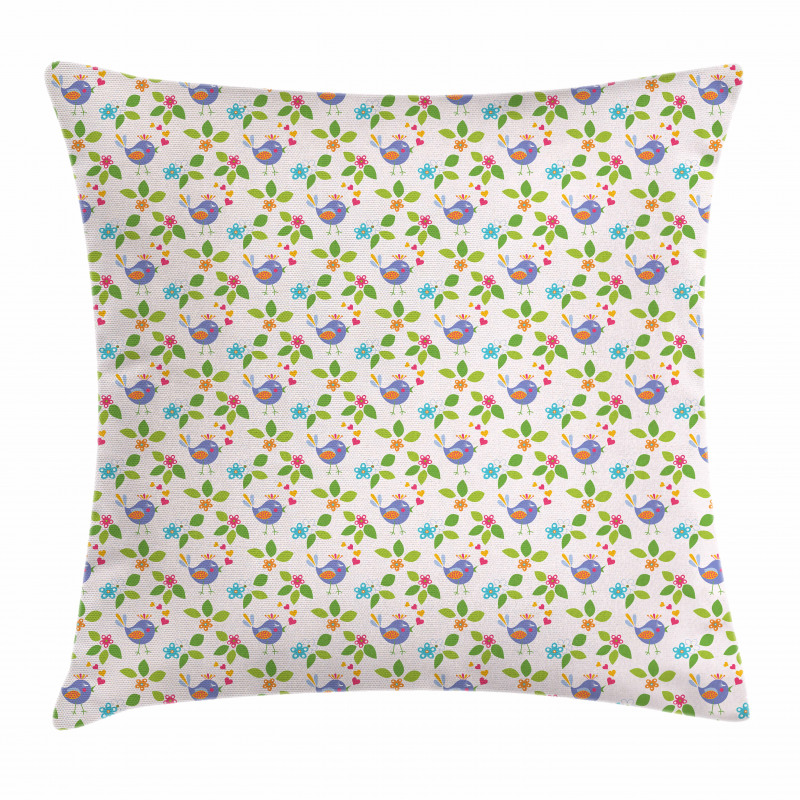 Singing Birds Floral Theme Pillow Cover