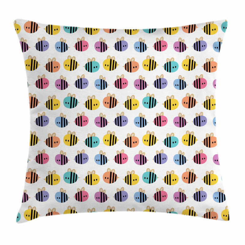 Colorful Flying Bee Sketch Pillow Cover