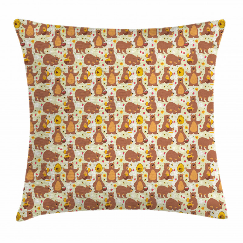 Grizzly Bear Eating Honey Pillow Cover