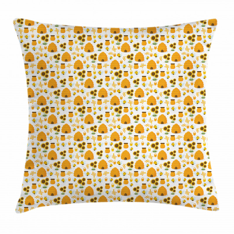 Smiling Honeybees and Jars Pillow Cover