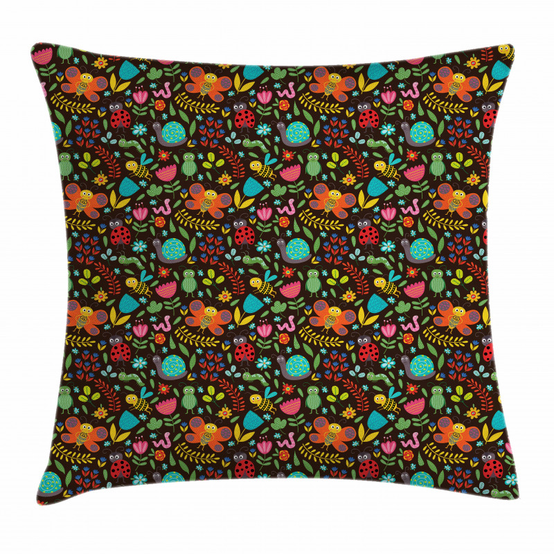 Cartoon Insects Playing Pillow Cover