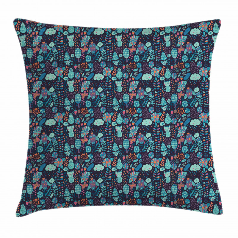 Rainy Clouds and Owls Pillow Cover