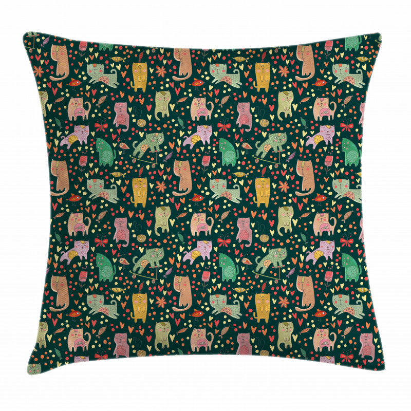 Nocturnal Theme Kittens Pillow Cover