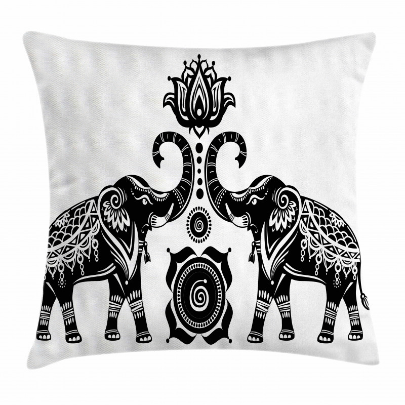 Elephants and Lotus Pillow Cover