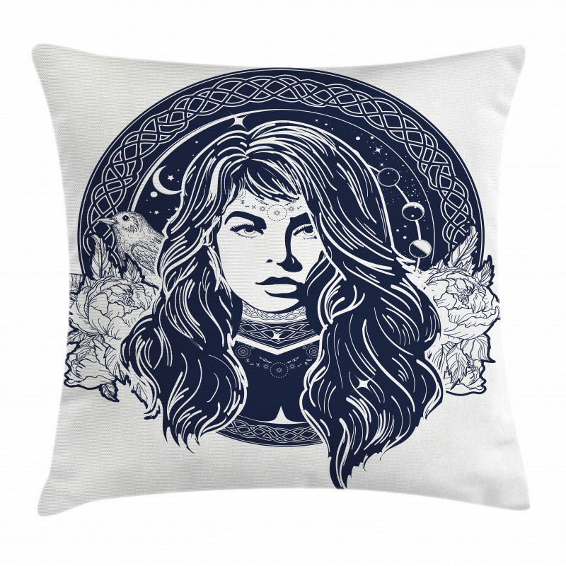 Occult Woman Portrait Pillow Cover