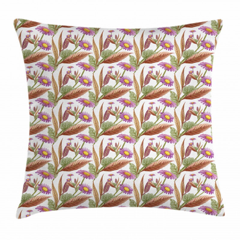 Purple Chamomile Flowers Pillow Cover