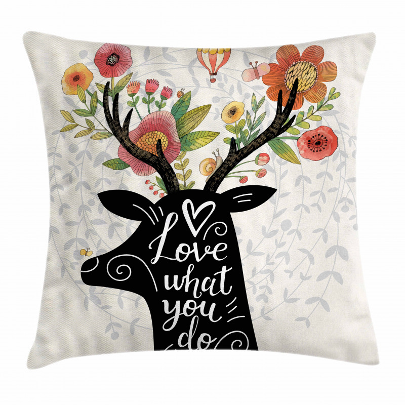 Words Deer Elk Flowers Pillow Cover
