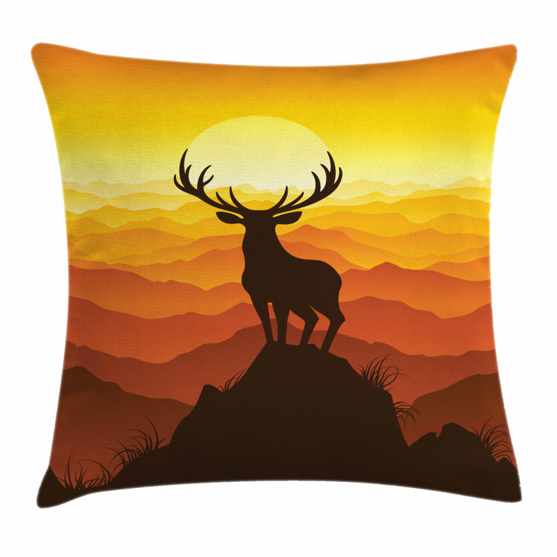 Deer Sunset Mountains Pillow Cover