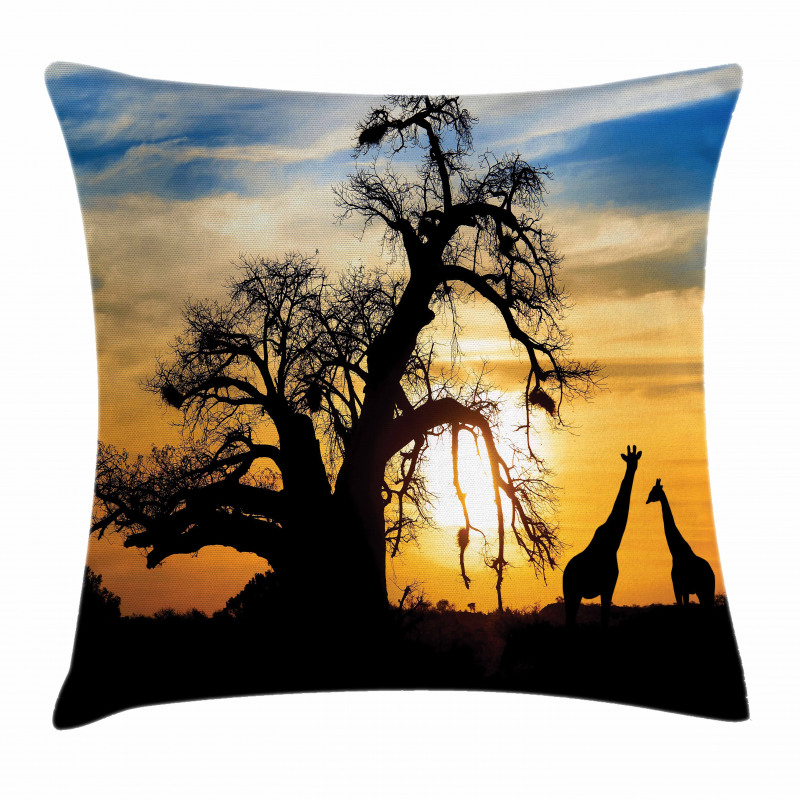 Giraffes Baobab Tree Pillow Cover