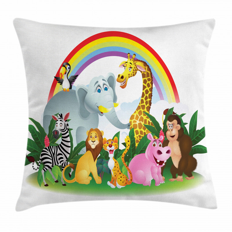 Animals Under Rainbow Pillow Cover