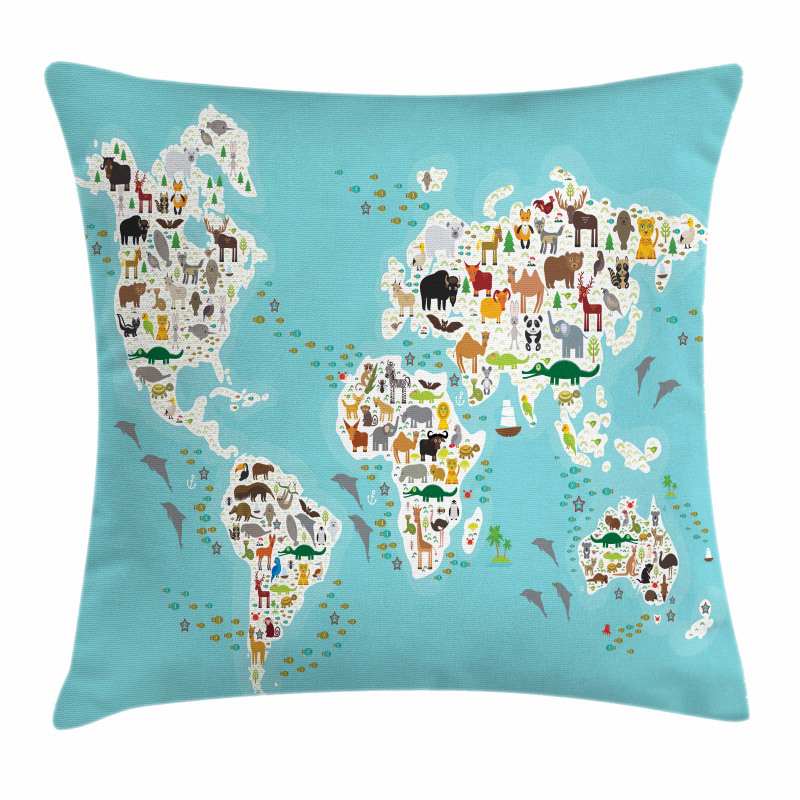 World Map Local Animal Pillow Cover