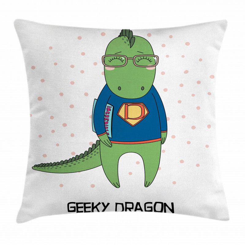 Nerd Dragon and Comic Book Pillow Cover