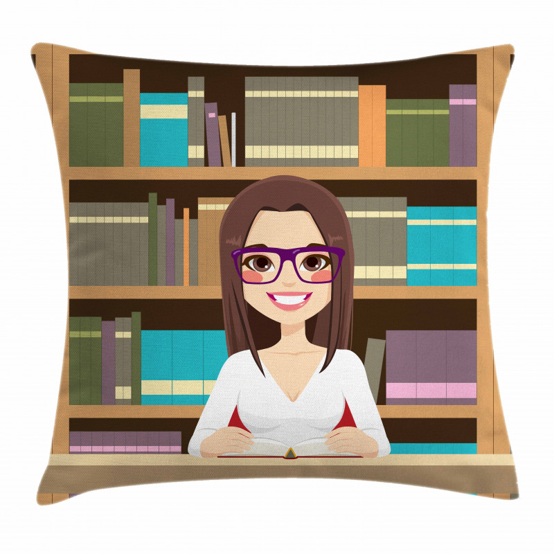 Student Girl Reading Book Pillow Cover