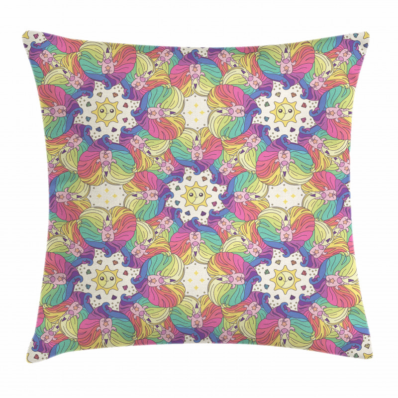 Rainbow Hearts Sun Pillow Cover