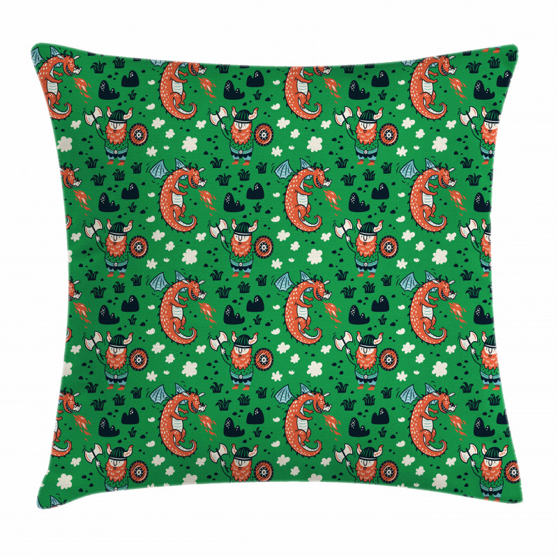 Dragon and Viking Man Pillow Cover