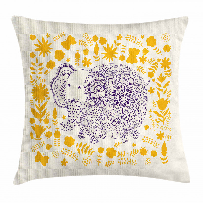 Floral Elephant Pillow Cover